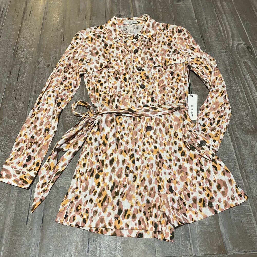 Willow‎ Utility Romper XS Animal Print Belted Long Sleeves Safari Chic Edgy Glam
